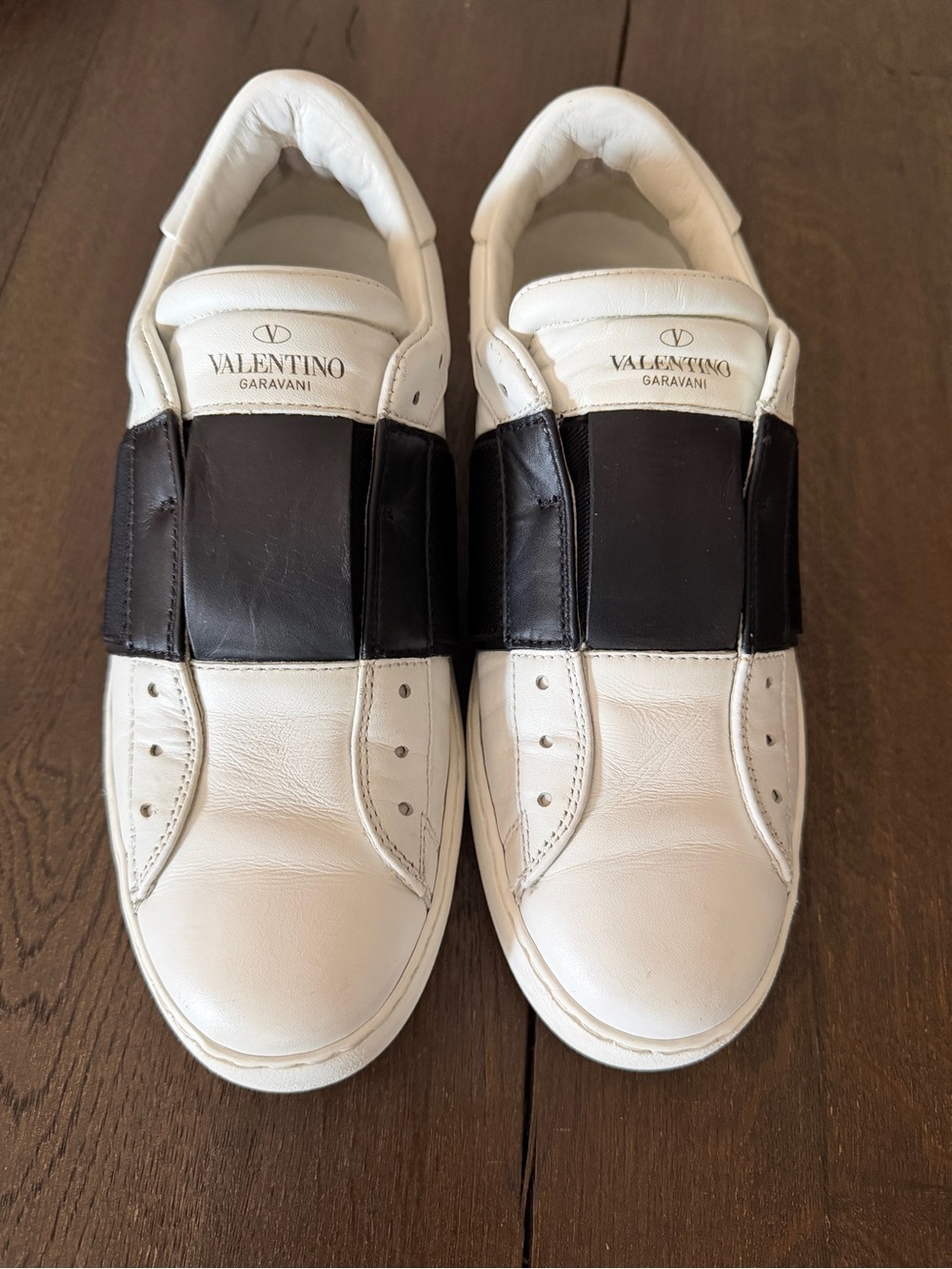 Valentino Garavani White Leather Sneakers with Black Strap